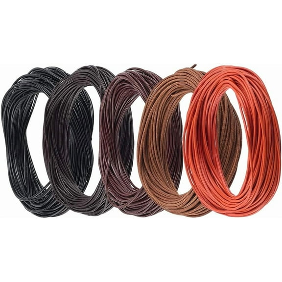 5 Colors 1MM Cowhide Round Leather Cord for Jewelry Making 54.68 Yards Thin Genuine Leather String Lace Cording Rope Braiding Strip Thread for Crafting Necklace Bracelets Wraps Beading
