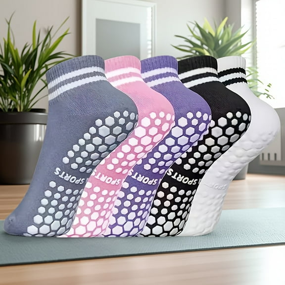 5 Colors 5 Pairs Yoga Socks Short Tube Professional Non-Slip Sweat-Absorbent Floor Socks Women Boat Socks Dance Practice Socks Pilates Socks