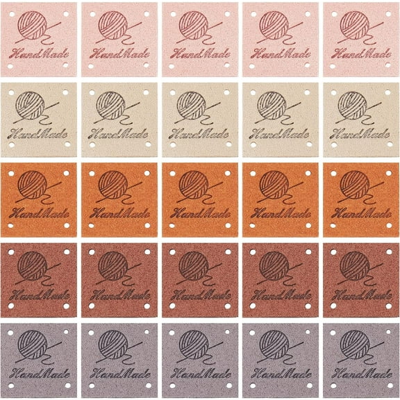 5 Colors 50PCS PU Leather Labels Handmade Tags Clothing Embossed Tag Supplies with Holes for DIY Craft Sewing Crochet Knitting Crafts Accessories for Jeans Scarf Hat Shoes Bags Colorful