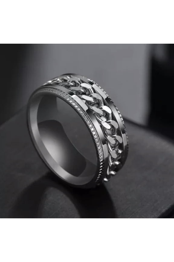 5-Colors 8mm Silver/Gold/Black/Blue Spinner Chain Band Mens Steel Ring Size 7-12