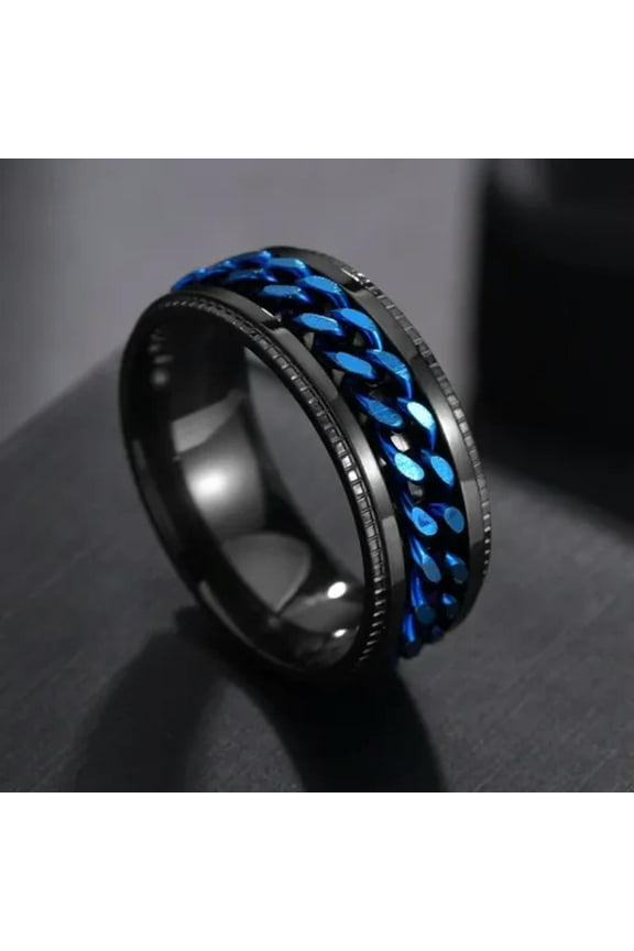 5-Colors 8mm Silver/Gold/Black/Blue Spinner Chain Band Mens Steel Ring Size 7-12