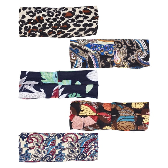 5 Colors African Headbands Knotted Floral Print Hair Bands Boho Elastic twist Turban Wide Headwrap Workout Stretchy Sports Hair Accessories