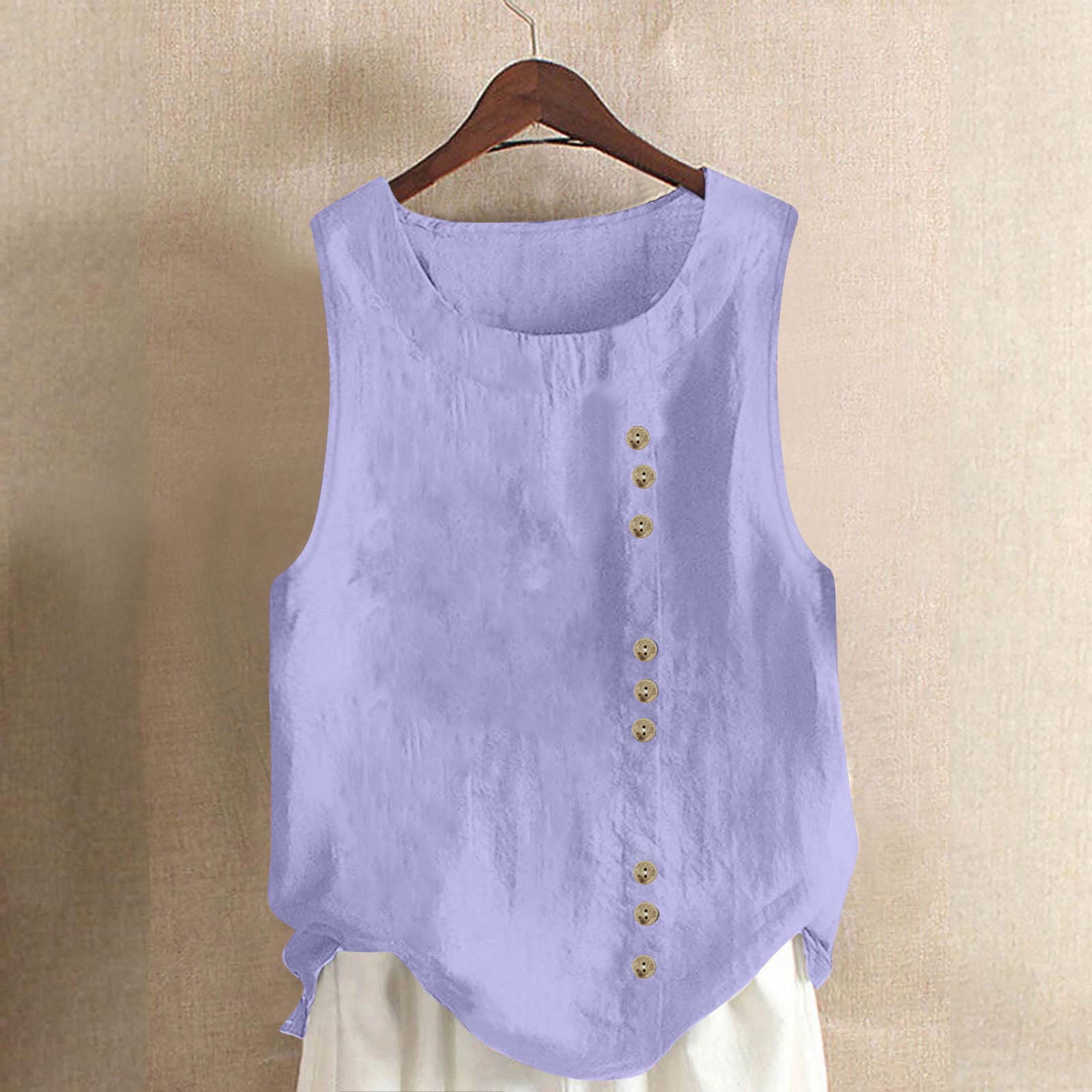 5 Colors Available Short Sleeve Linen Style Shirt Solid Color Cut Women