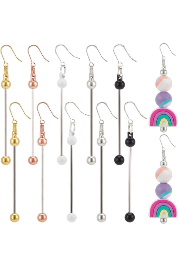 5 Colors Beadable Earring Bars 10pcs Beadable Bar Links Dangle Earring Blank Beading Earrings Finding Jewelry Connectors for Jewelry Making DIY Crafts Earring Charms 2.9 Inch Long
