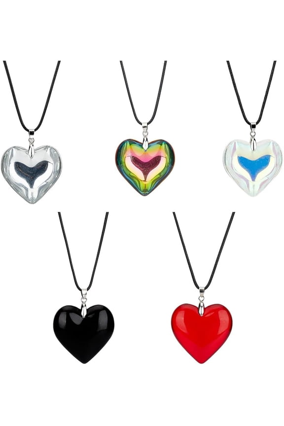 5 Colors Big Heart Pendant Necklaces Colorful Solid Pendant Necklace Chunky Glass Puffy Necklace 45CM Grunge Choker Necklaces Trendy Valentine's Day Gifts for Woman