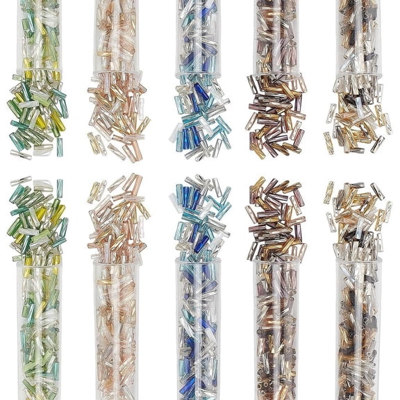 5 Colors Bugle Beads 6x2mm Glass Twisted Tube Beads 1500pcs Seed Beads Silver Lined Craft Loose Spacer Bead for DIY Earrings Bracelets Jewelry Crafts Making Beading Sewing Clothing Mixed Color