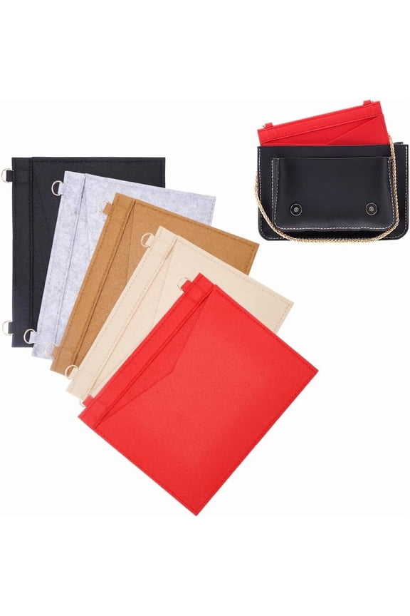 5 Colors Felt Purse Insert Organizer Envolope Bag Felt Organizer Pochette Crossbody Conversion Kit Handbag Divider Pocket Inside with D Ring for Envolope Bag Purse Clutch 7x8.2 Incn