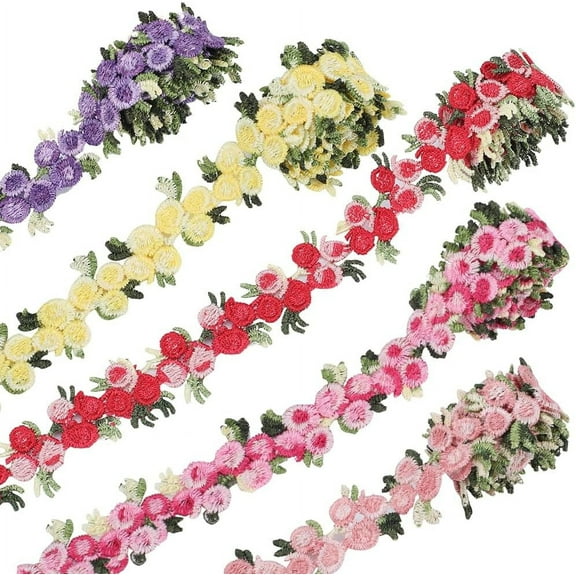 5 Colors Flower Trim Ribbon 5 Yards Floral DIY Lace Applique Sewing Craft 7/8 Inch Rose Lace Edge Trim Decorating Embroidered Polyester for Wedding Dresses Embellishment DIY Party Decor colorful