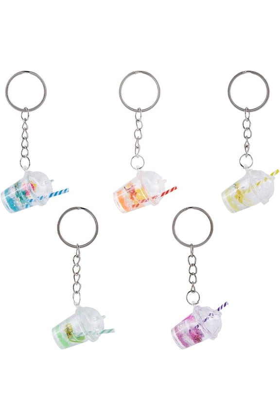 5 Colors Milk Tea Keychain Luminous Glow In The Dark Fruit Cup Charms Cute Keychains Kawaii Drinks Keyrings Tea Charms for Handbags Purses Bags Backpacks Women Adults Supplies