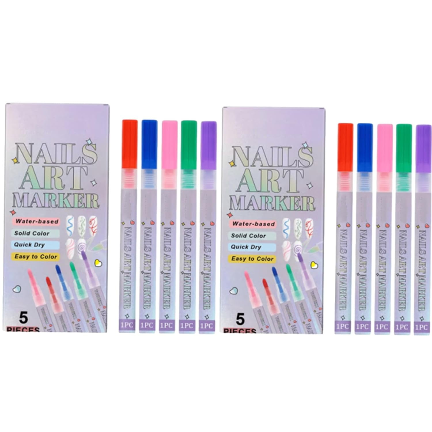 5 Colors Nail Art Pens Set,Diy Nail 𝐀rt Graffiti Pen, 𝐍ail 𝐀rt Markers for Gel 𝐍ails, for Arts Drawing Painting (2 set)