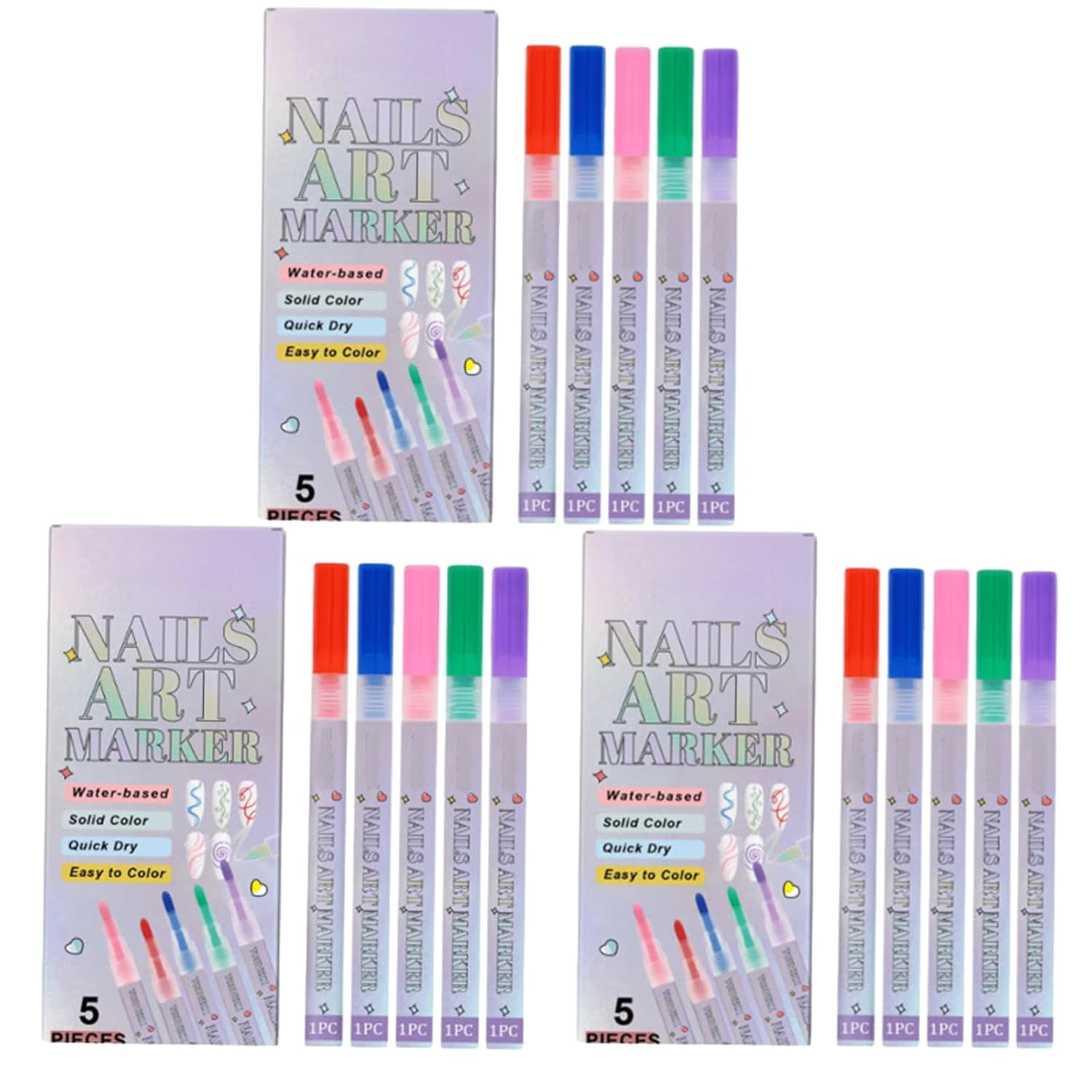 5 Colors Nail Art Pens Set,Diy Nail 𝐀rt Graffiti Pen, 𝐍ail 𝐀rt Markers for Gel 𝐍ails, for Arts Drawing Painting (3 set)