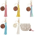 thumbnail image 1 of 5 Colors PU Leather Tassel Keychain Wooden Round Pendant Key Rings PU Leather Car Key Holder with Swivel clasp for DIY Handbag Backpack Hanging Tassels Decoration, 1 of 5