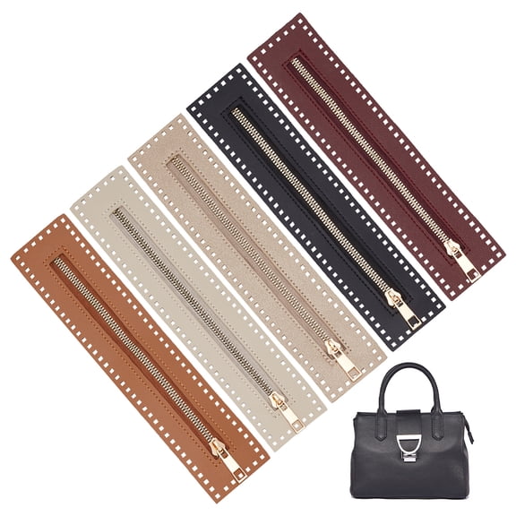 5 Colors PU Leather Zipper 10.6 Inch Leather Sewing Zipper Frame Handmade Bag Zippers Bulk Close End with PU Leather Frame for DIY Crochet Purse
