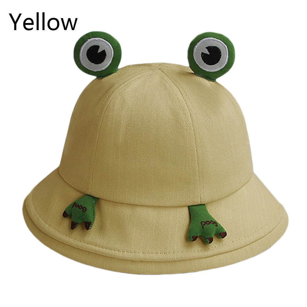 5 Colors Plain Cartoon Fishing Sunscreen Outdoor Hiking Beach For Kids Cute Hat  Children Bob Caps Frog Bucket Hat GREEN 