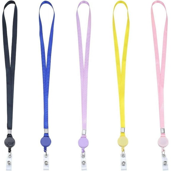 5 Colors Retractable Lanyards with Badges Card Holders Badge Reel with Badge Reel Clip Neck Strap
