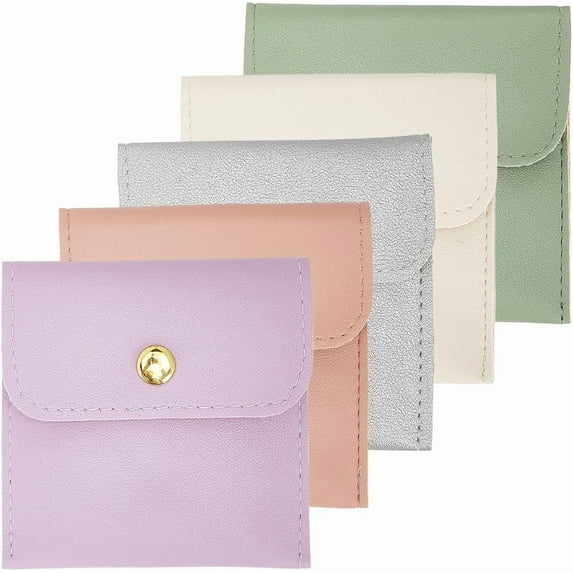 5 Colors Travel Jewelry Storage Bags PU Leather Small Lipstick Jewelry Packaging Pouch Case Pockets Organizer with Snap Button for DIY handcrafting