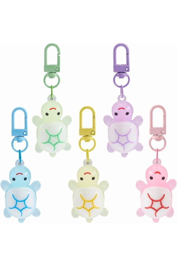 5 Colors Turtle Bag Charm Cute Ocean Keychains Bulk Mini Plastic PVC Cartoon Sea Animal Luminous Alloy Swivel Clasps Summer Bag Charms for Handbag Purses Backpacks Key Chain Birthday Gifts