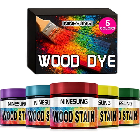 5-Colors Wood Dye Powder - Fast-Drying Pigment for Furniture & Crafts - 2 oz Each Color (Indoor/Outdoor Use) - Vibrant, Water-Resistant Wood Stain Powder for DIY Projects (5 Colors)