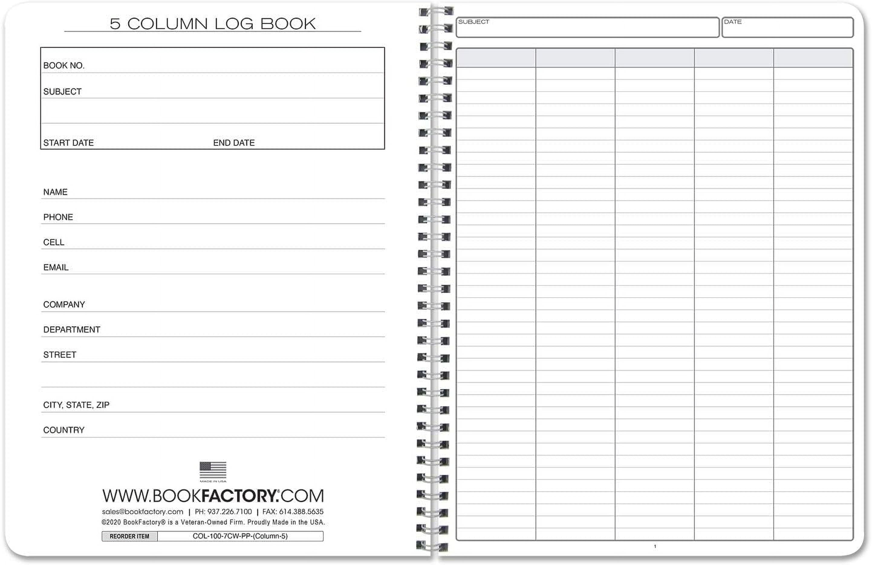 5 Column Log Book/Columnar Logbook/Notebook (5 (Five) Columns Columnar Book Format)[441