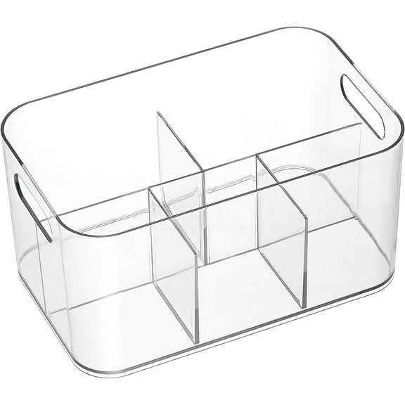 Jimin 5-Compartment Clear Plastic Bin - Divided Art Supplies, Cosmetic Makeup Caddy Organizer - Multiuse Storage Container for Vanity, Bathroom, Kitchen, Office, Craft, Shower(1 pack)