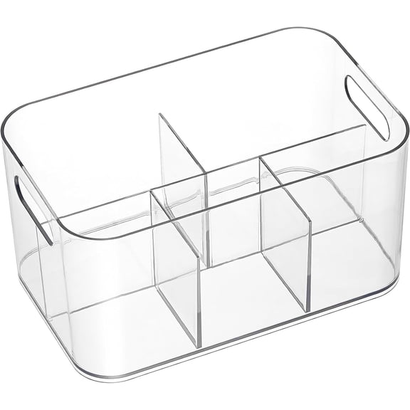 JINGIHE 5-Compartment Clear Plastic Bin - Divided Art Supplies, Cosmetic Makeup Caddy Organizer - Multiuse Storage Container for Vanity, Bathroom, Kitchen, Office, Craft, Shower(1 pack)