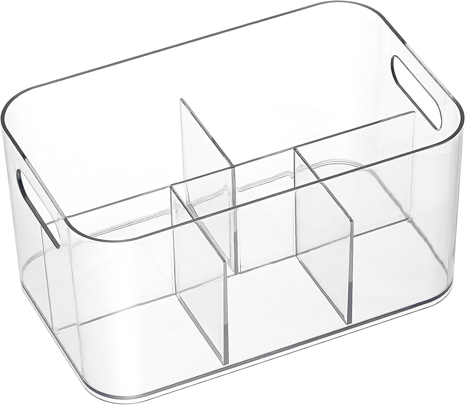 Stackable Plastic Organizer Bin With Handle - Divided Compartments For Crafts, Makeup, Bathroom, Or Office Supplies