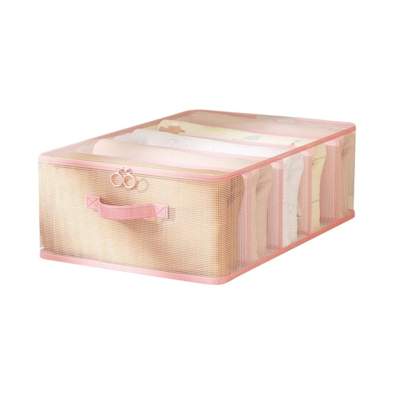 5 Compartment Clothing Storage Bins Clear PVC Closet Organizer Foldable Drawer Divider Bag For Sweaters Jackets Pink