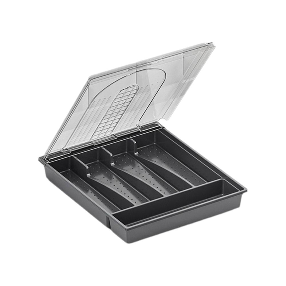 5-Compartment Cutlery Organizer Box with Lid for Kitchen Drawer Dust-Free Storage Portable and Universal Fit
