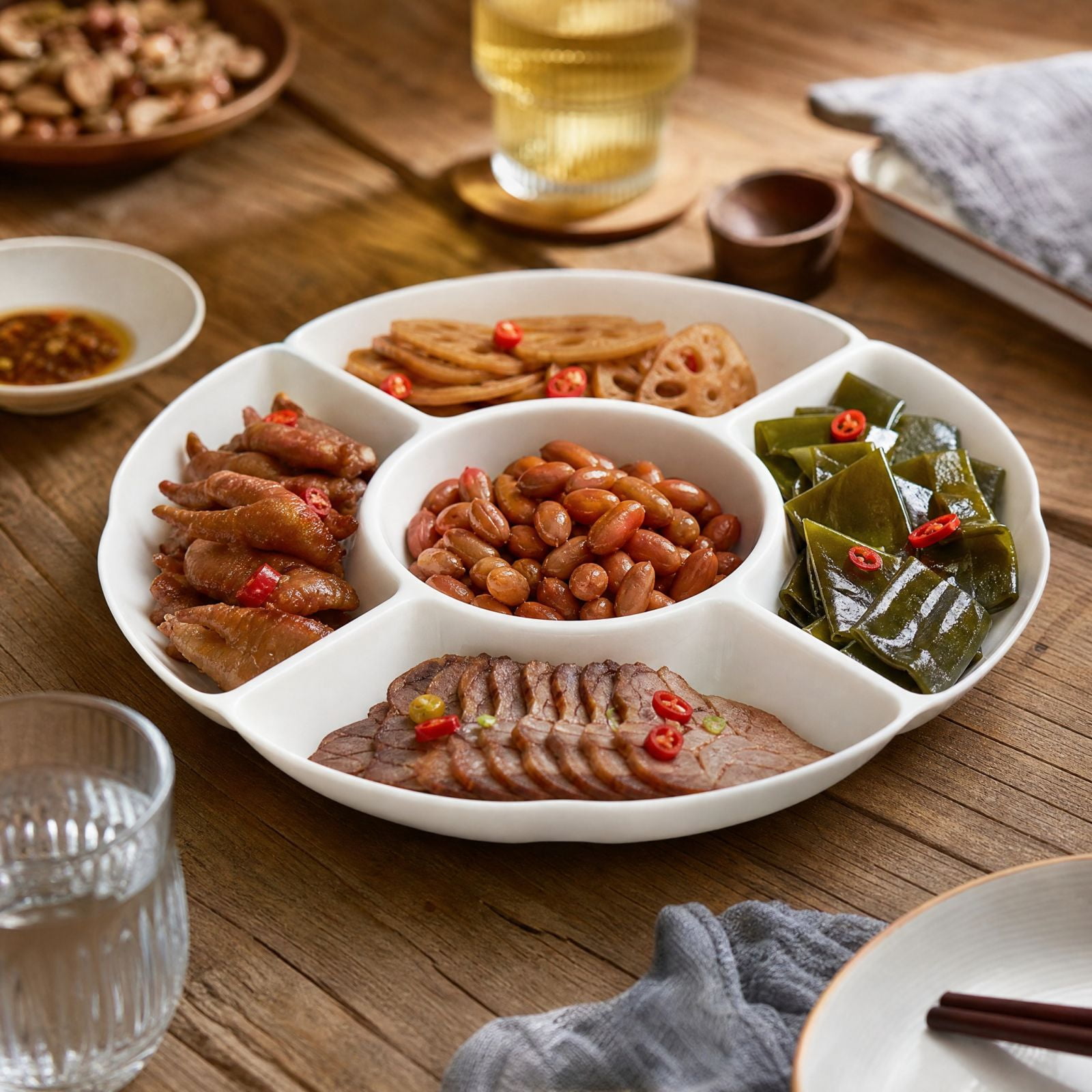 Serving Pickers 5 Compartment Divided Serving Platter,Round Plastic Appetizer Tray for ...
