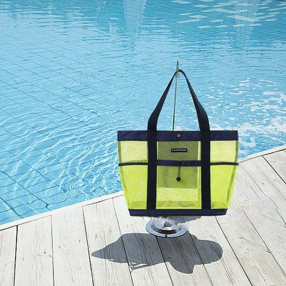 5 Compartment Mesh Beach Tote Bag, Foldable Waterproof Pool & Beach Organizer with Zipper Pockets for Travel, Gym & Camping