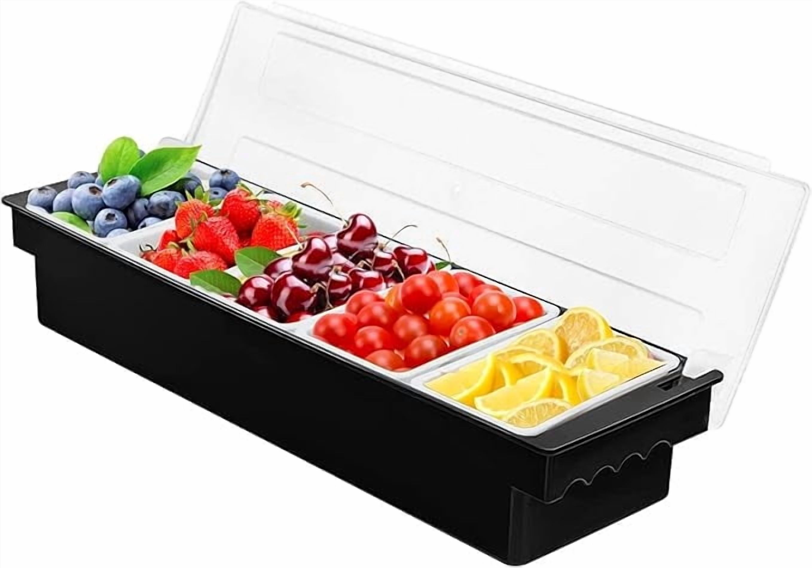 TORJAN 5 Compartment Chilled Condiment Server Tray with Lid, Plastic ...