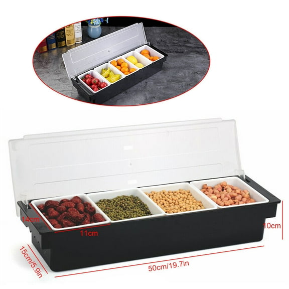 5 Compartment Plastic Fruit Food Box with Clear Cover, Ice Chilled Serving Tray Container
