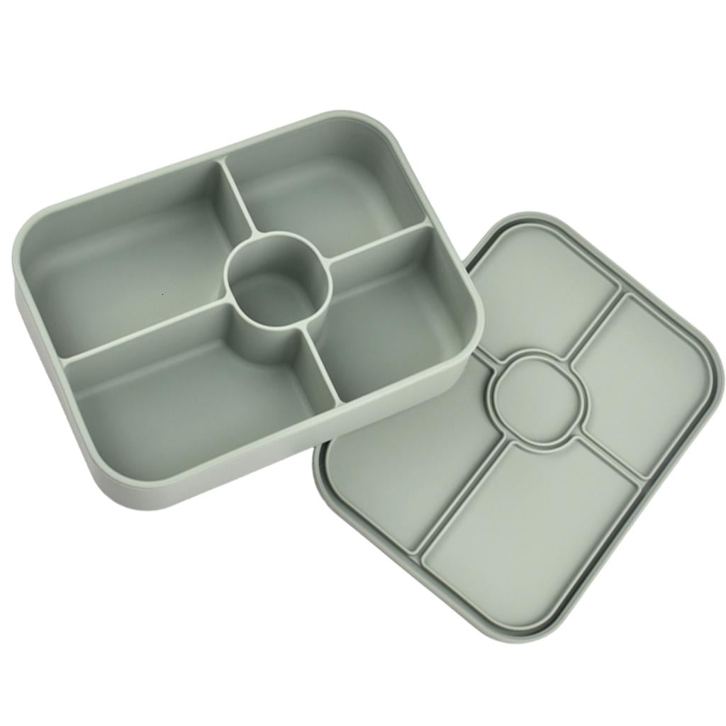 5 Compartment Silicone Lunch Box With Detachable Sauce Container Leak proof Microwave Safe Bentos Box For Office School
