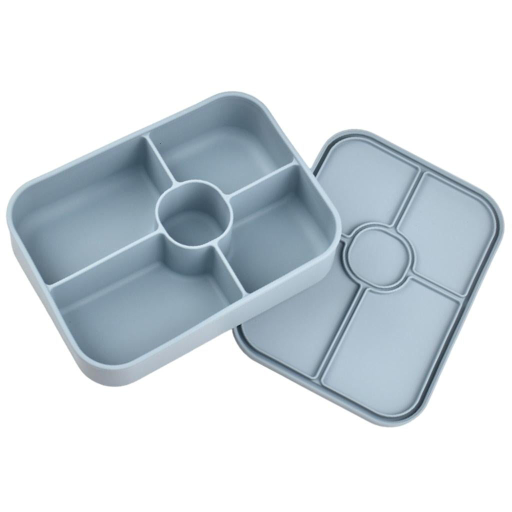 5 Compartment Silicone Lunch Box With Detachable Sauce Container Leak proof Microwave Safe Bentos Box For Office School