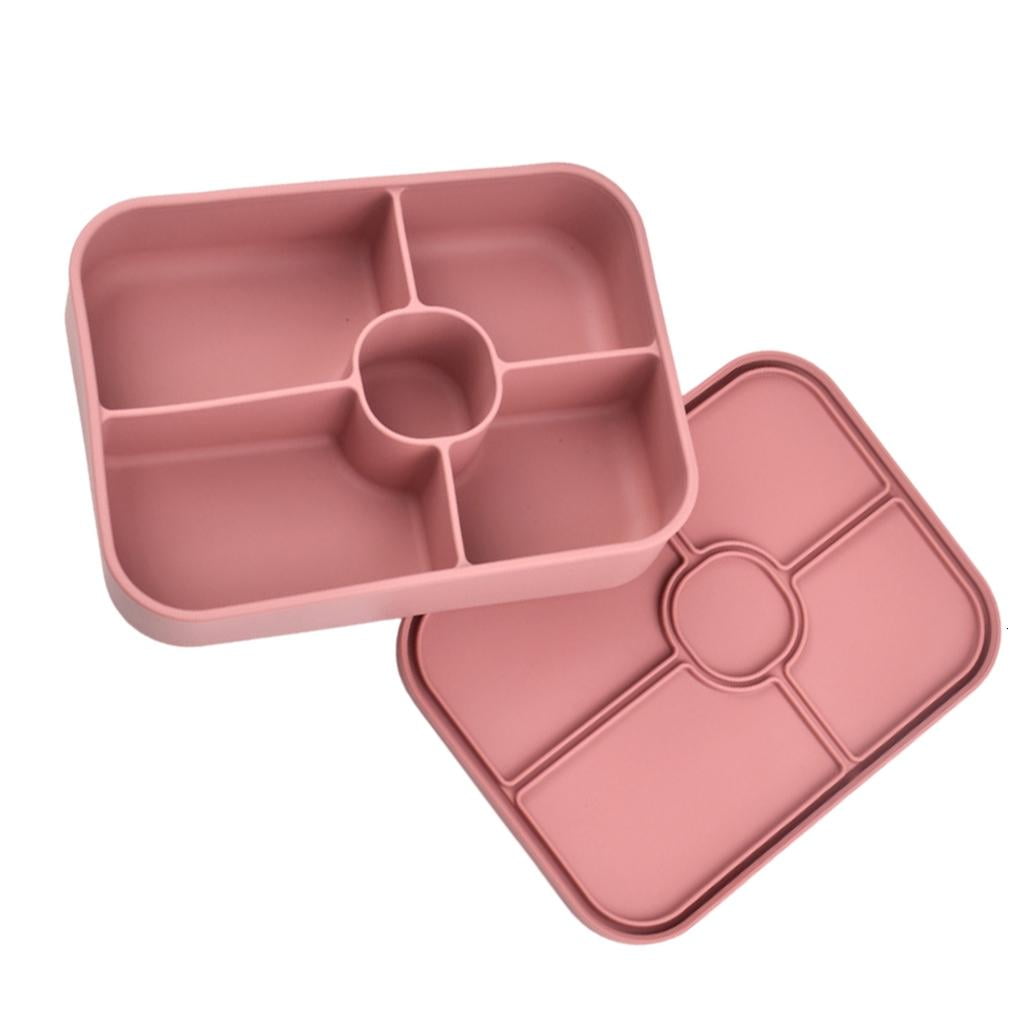 5 Compartment Silicone Lunch Box With Detachable Sauce Container Leak proof Microwave Safe Bentos Box For Office School