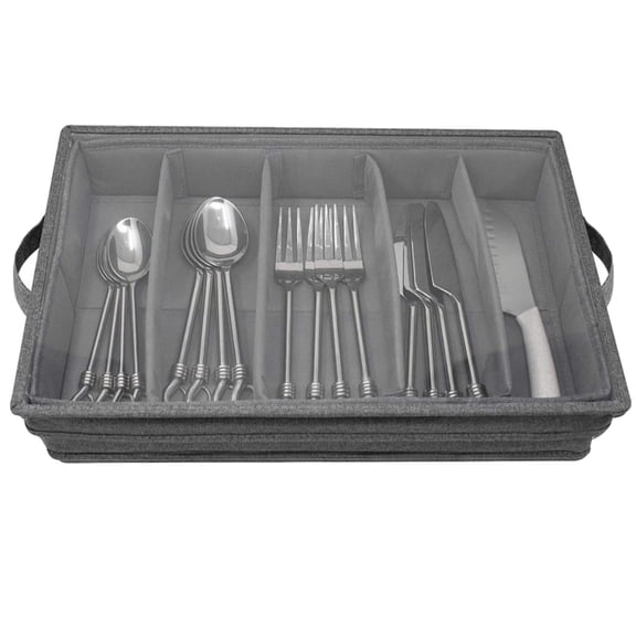 5-Compartment Silverware Storage Box 15.7 x 10.2 Inches Organizer for Cutlery, Quality Dragon Fabric, Transparent Mesh Interior, Ideal for Kitchen and Home Use
