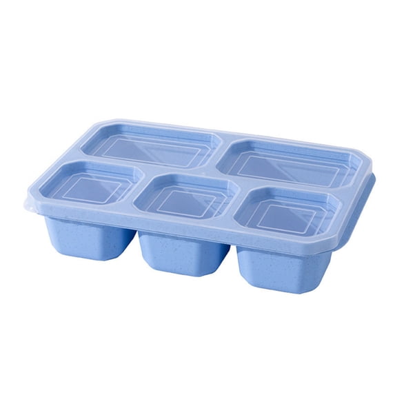 5-Compartment Snack Container with Clear Lid,Divided Bento Serving Tray Box,Leakproof Stackable Lunch Platter for Travel Picnic Party and Fun Outdoor Gathering Blue