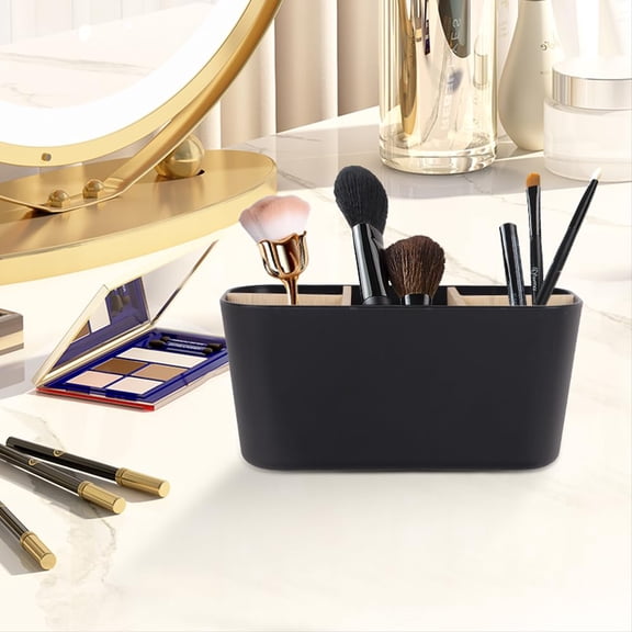 5-Compartment Toothbrush Holder Bamboo Divided Toothpaste Rack Makeup Tool Storage Rack Large Capacity Bathroom Countertop Toothbrush Holder Removable Toothbrush Storage Rack Black