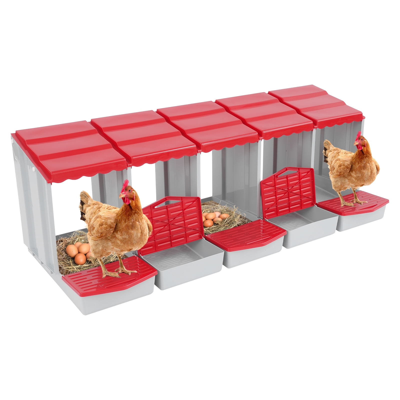 5 Compartments Chicken Nesting Boxes, Red Chicken Laying Boxes with Egg ...