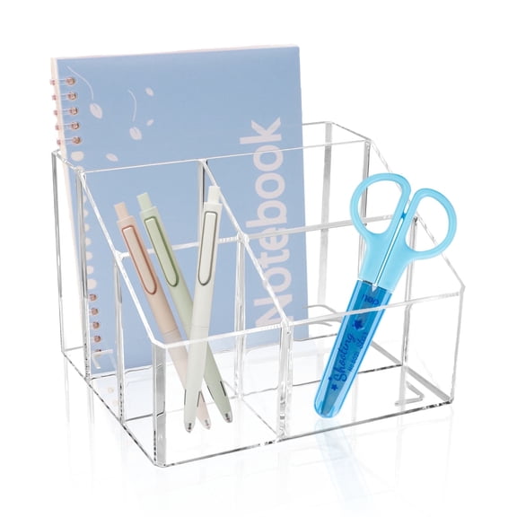 5-Compartments Clear Pen Holder for Desk, Plastic Makeup Brush Holder, Thickened Pencil Holder Desk Organizer, Office Desktop Pen Organizer Stationery Cadd