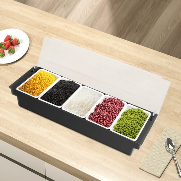 5 Compartments Condiment Dispenser Chilled Server Caddy Food FruitSalad Tray for Kitchens, Restaurants