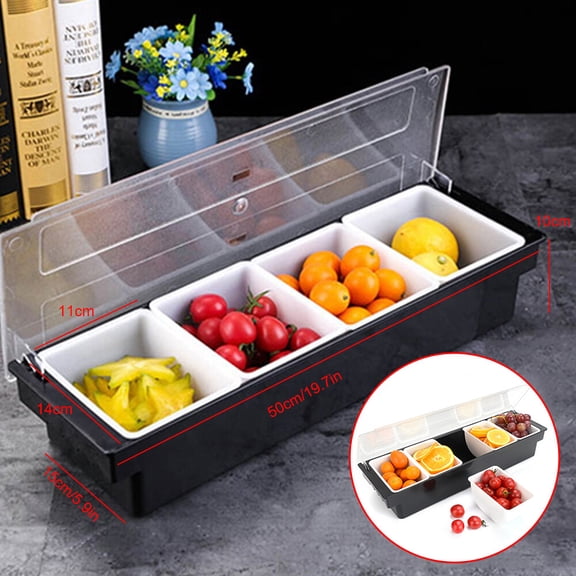 5 Compartments Condiment Dispenser Chilled Server Caddy Food FruitSalad Tray
