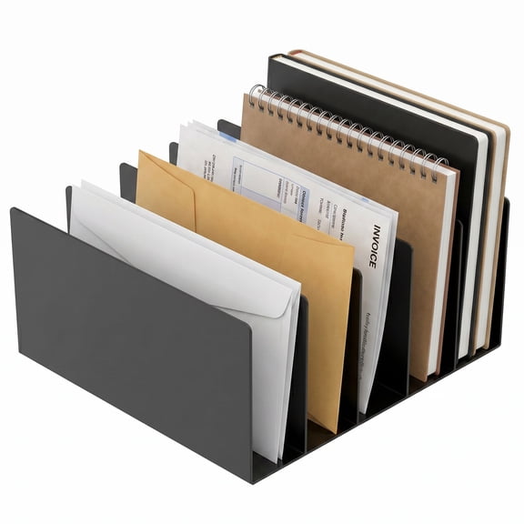 5 Compartments Iron Mail Sorter Holder Document Magazine Envelope File Rack Vertical Letter Sorter and Multifunctional Desk Organizer for Bill Document Notebook