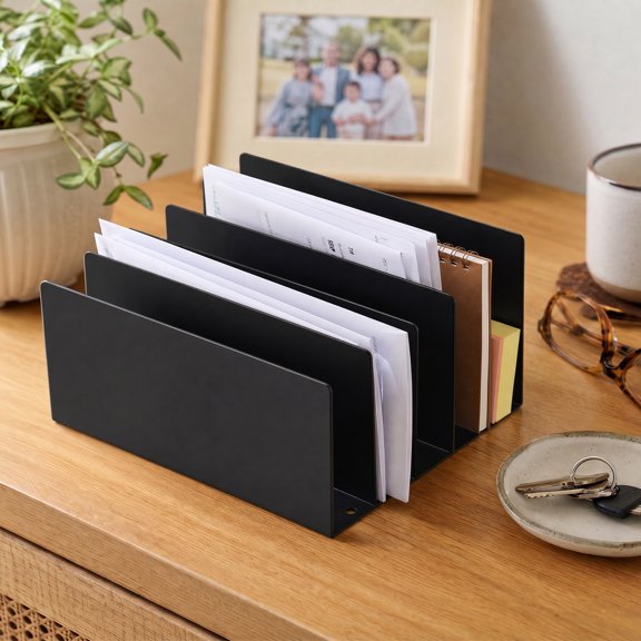 5 Compartments Iron Mail Sorter Holder Document Magazine Envelope File Rack Vertical Letter Sorter and Multifunctional Desk Organizer for Bill Document Notebook