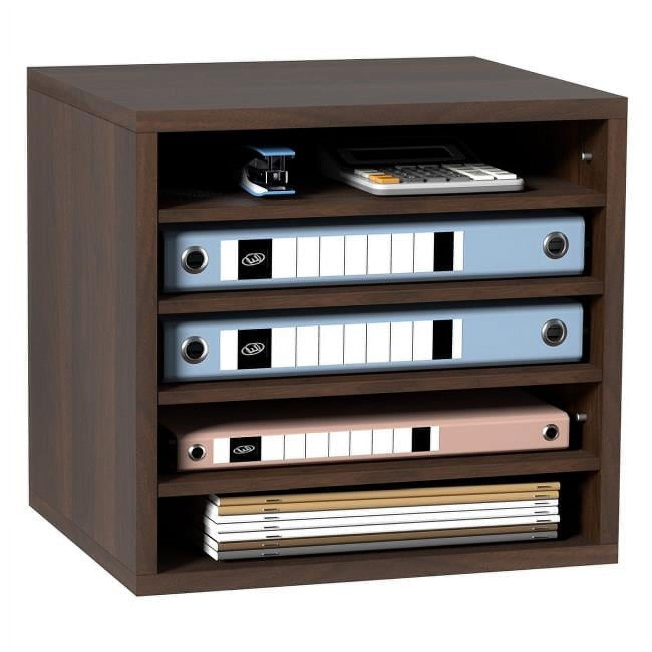 Brown Adjustable 5-Compartment Wood Literature Organizer