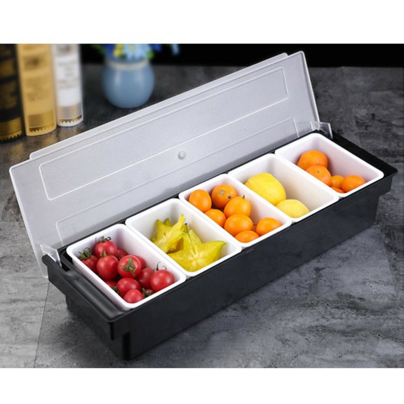 5 Condiment Server Fruit Salad Tray, ABS Condiment Dispenser Bar Iced Cooled Storage Box, Condiment Tray with Lid