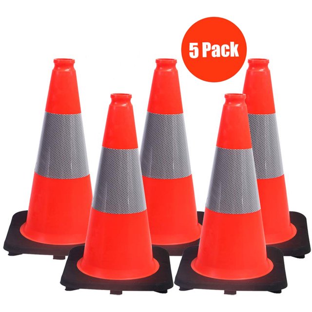 (5 Cones) BESEA 18" inch Orange PVC Safety Traffic Cone Black Base