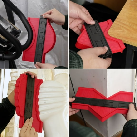 5" Contour Gauge Measuring Tool – Red Adjustable Shape Duplicator with Scale & Lock for Copying Curves, Corners, Flooring, Carpentry & DIY Tasks