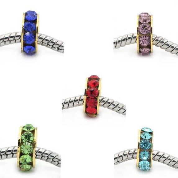 5 Copper Mixed Rhinestone Rondelle Spacer European Bead Compatible for Most European Snake Chain Bracelet