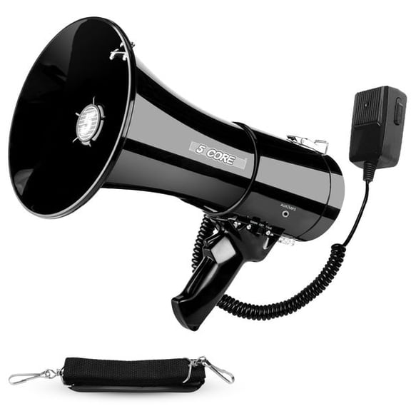 5 Core 50W Rechargeable Bluetooth Megaphone Bullhorn, 1100 Yard Range with Built-In Siren